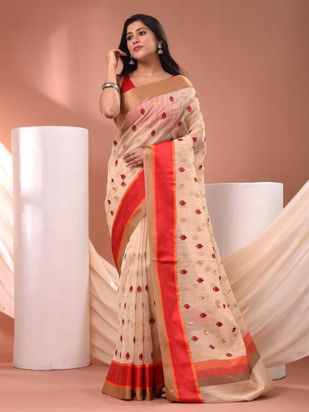 

VIBHAVARI Ethnic Motifs Zari Saree, Beige