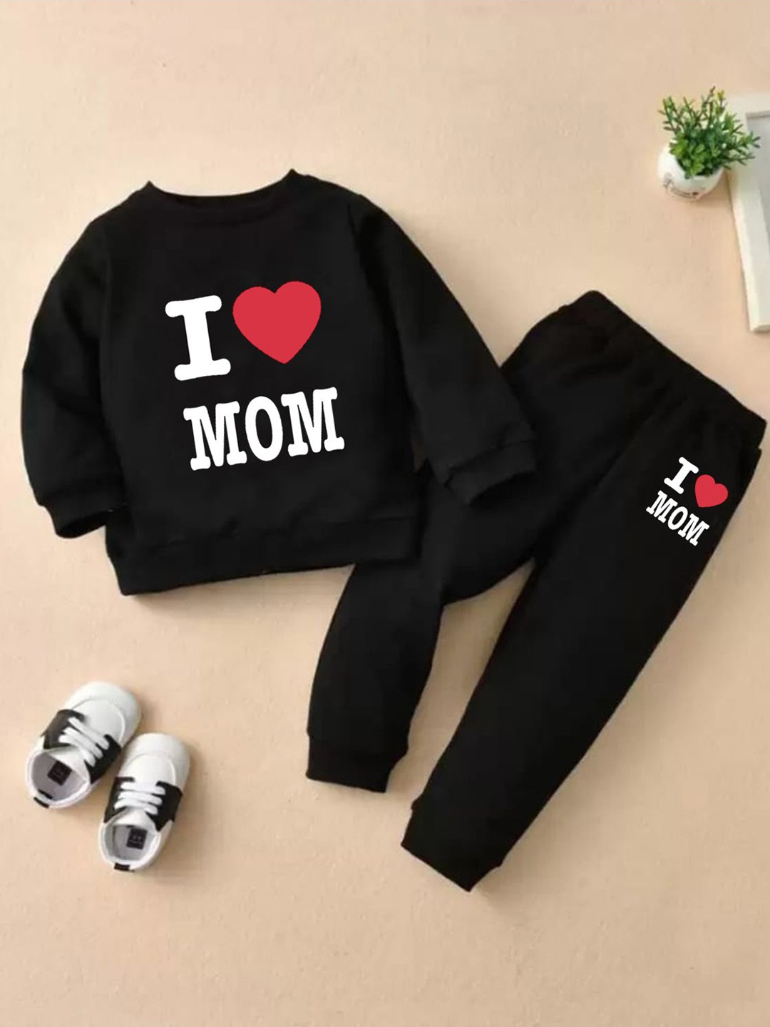 

BILLYBALL Kids Printed Long Sleeves Pure Cotton Sweatshirt With Joggers, Black