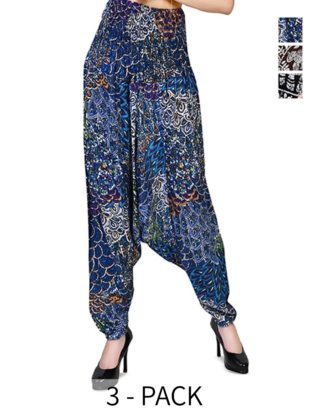 

NarNari Women Pack Of 3 Printed Harem Pants, Black