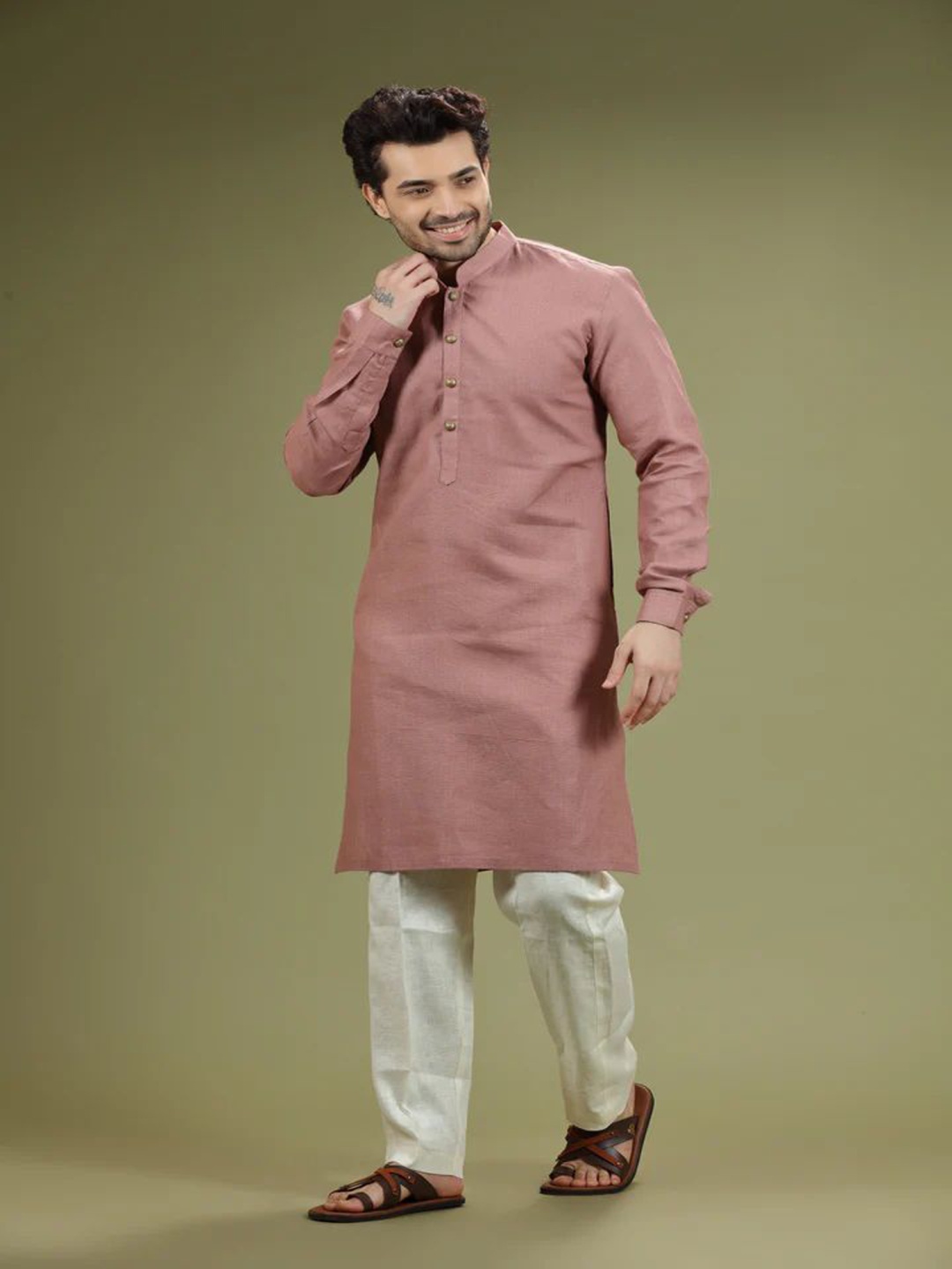 

Oomph! Mandarin Collar Straight Kurtas, Pink