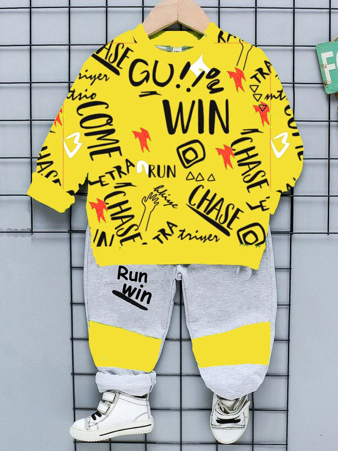 

BILLYBALL Kids Printed Long Sleeves Pure Cotton Sweatshirt With Joggers, Yellow
