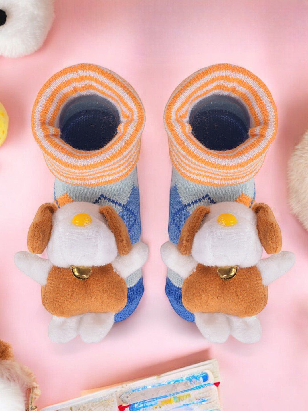 

Yellow Bee Boys Teddy Bear Stuffed Patterned Ankle Length Socks, Blue