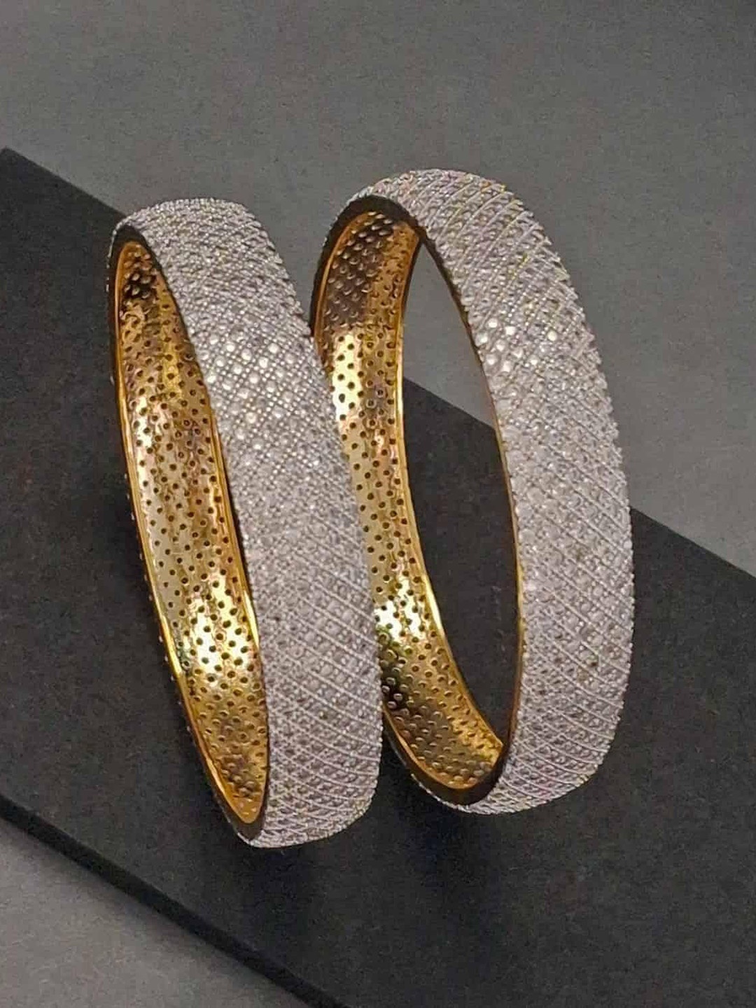 

Zevarly Set Of 2 Gold-Plated American Diamond Stone-Studded Bangles