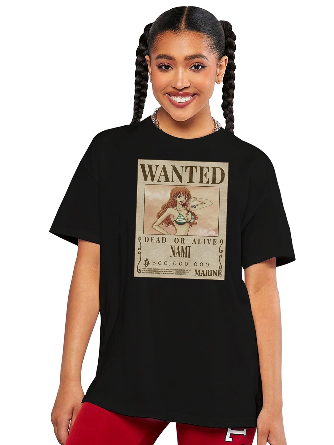 

MODARUE Girls Graphic Printed Round Neck Cotton Oversized T-shirt, Black