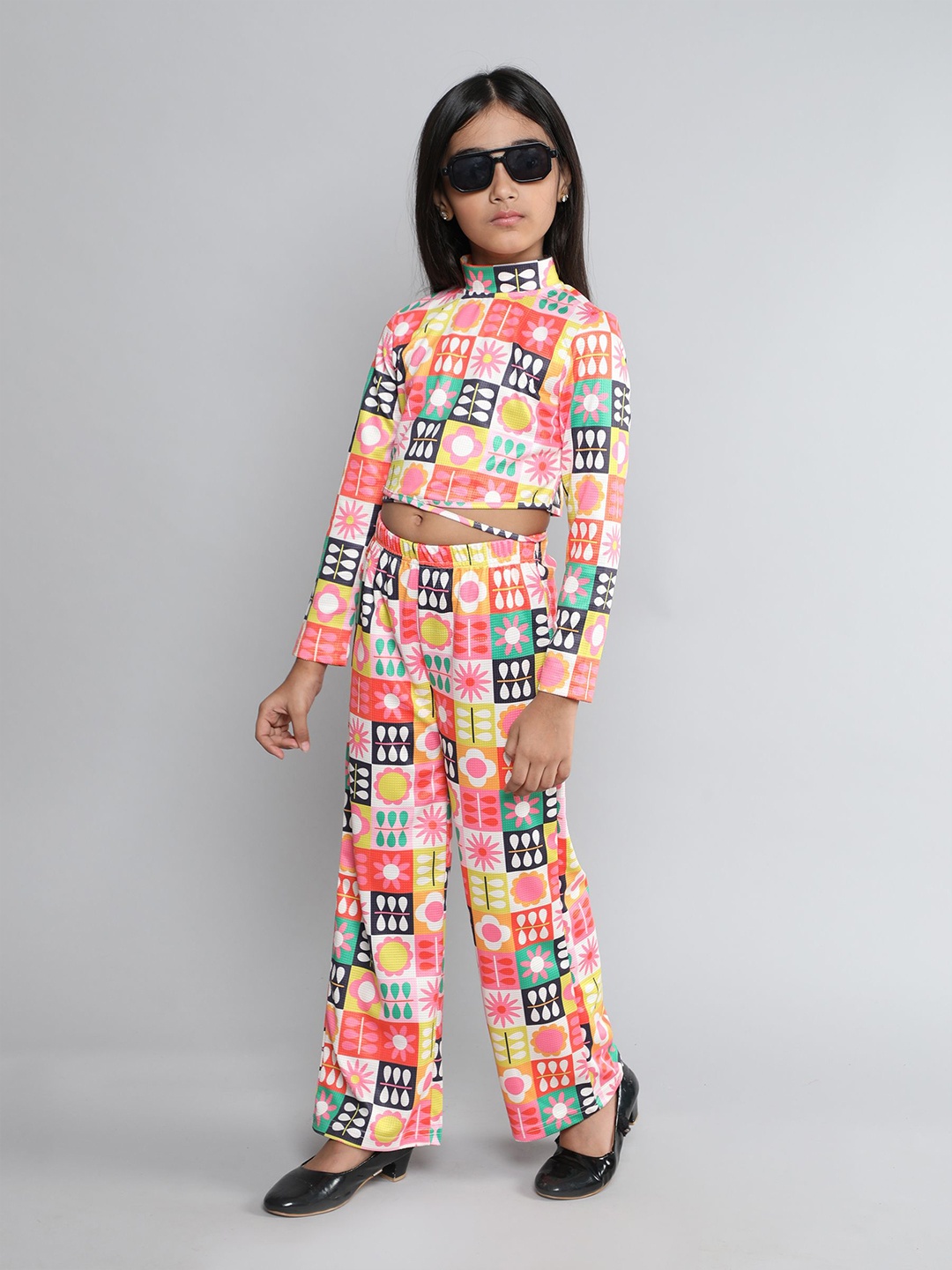 

taffykids Girls Printed Long Sleeves Top With Palazzos, White
