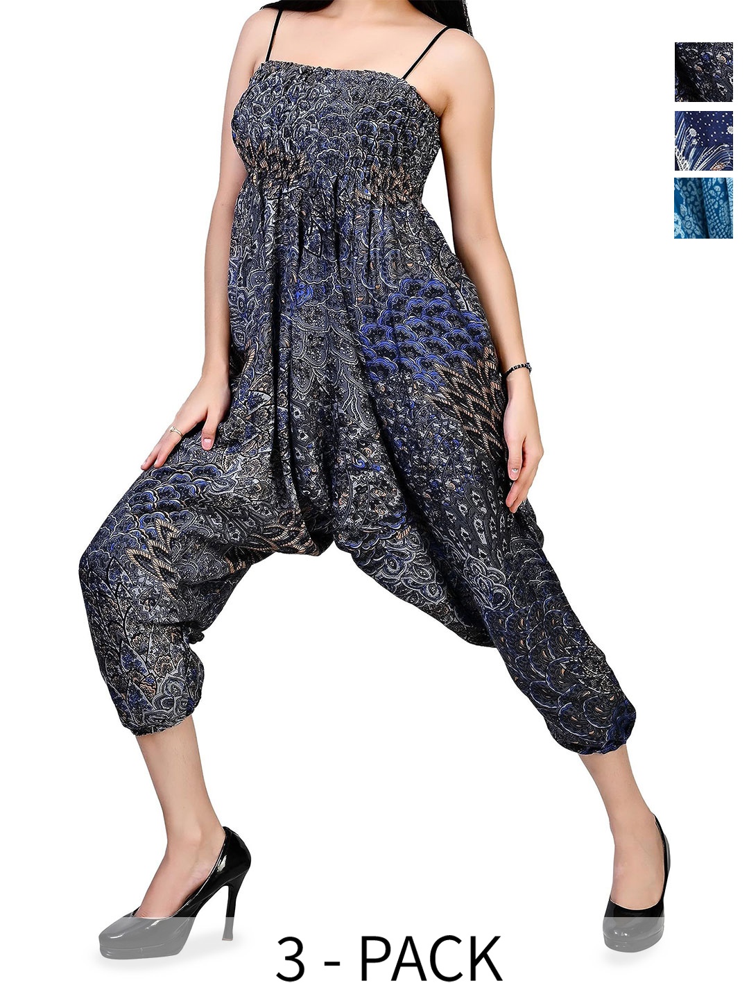 

NarNari Women Ethnic Motifs Pack Of 3 Printed Mid-Rise Harem Pants, Blue