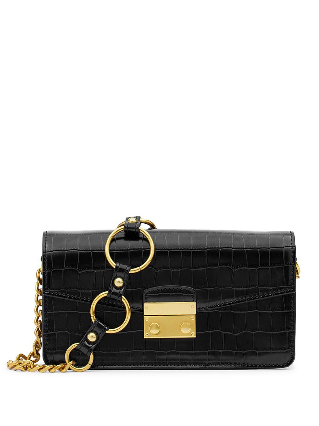 

MIRAGGIO Animal Textured PU Structured Shoulder Bag, Black