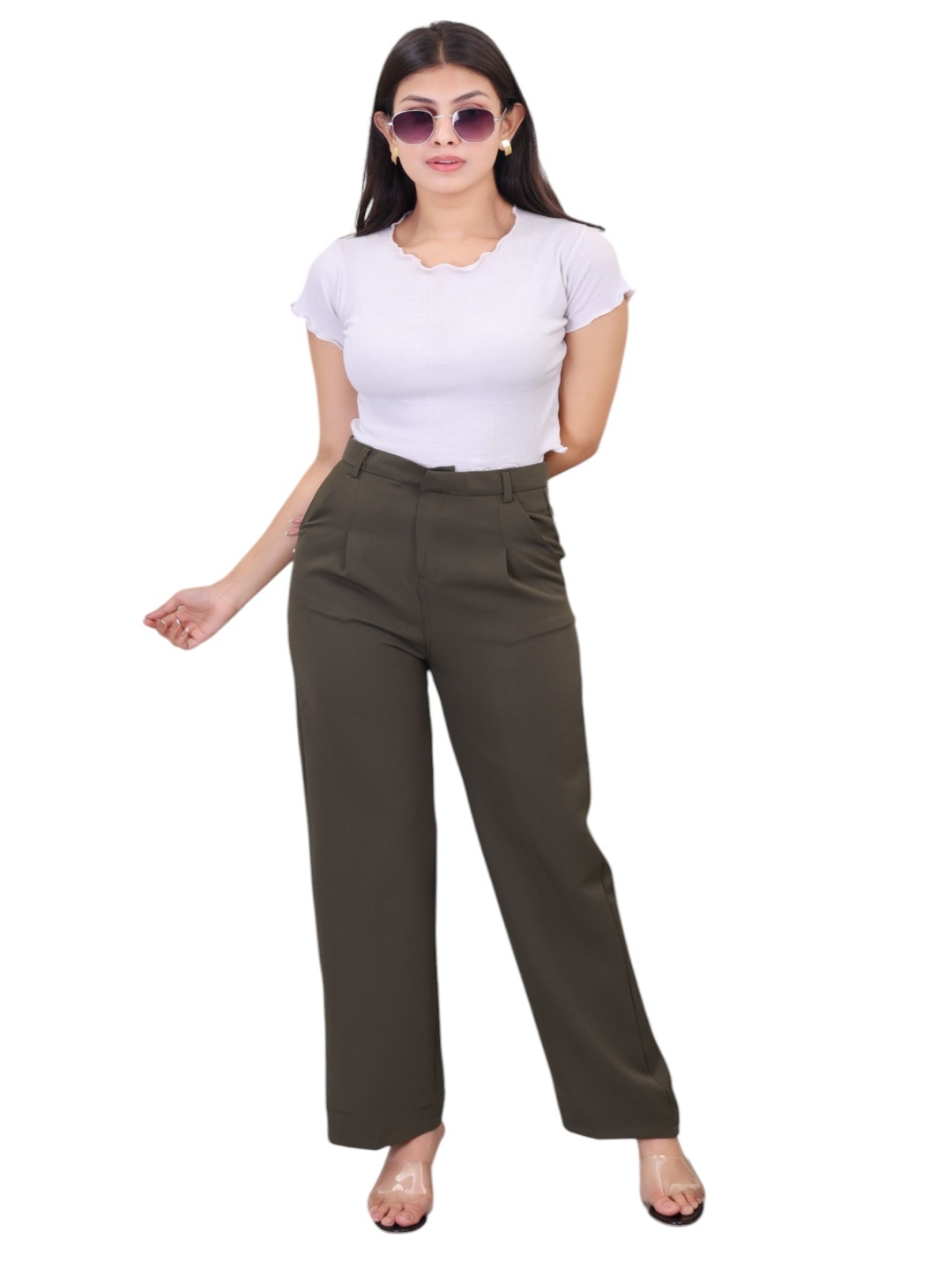 

VBEAUTI Women Original High-Rise Easy Wash Pleated Trousers, Brown