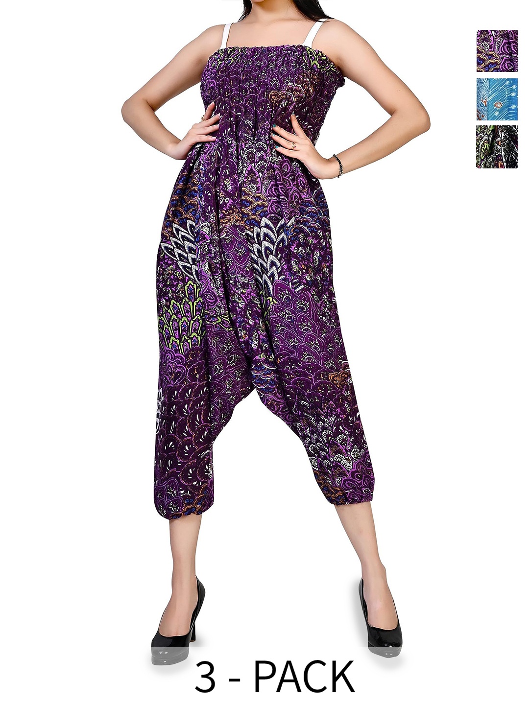 

NarNari Women Pack Of 3 Printed High-Rise Harem Pants, Purple