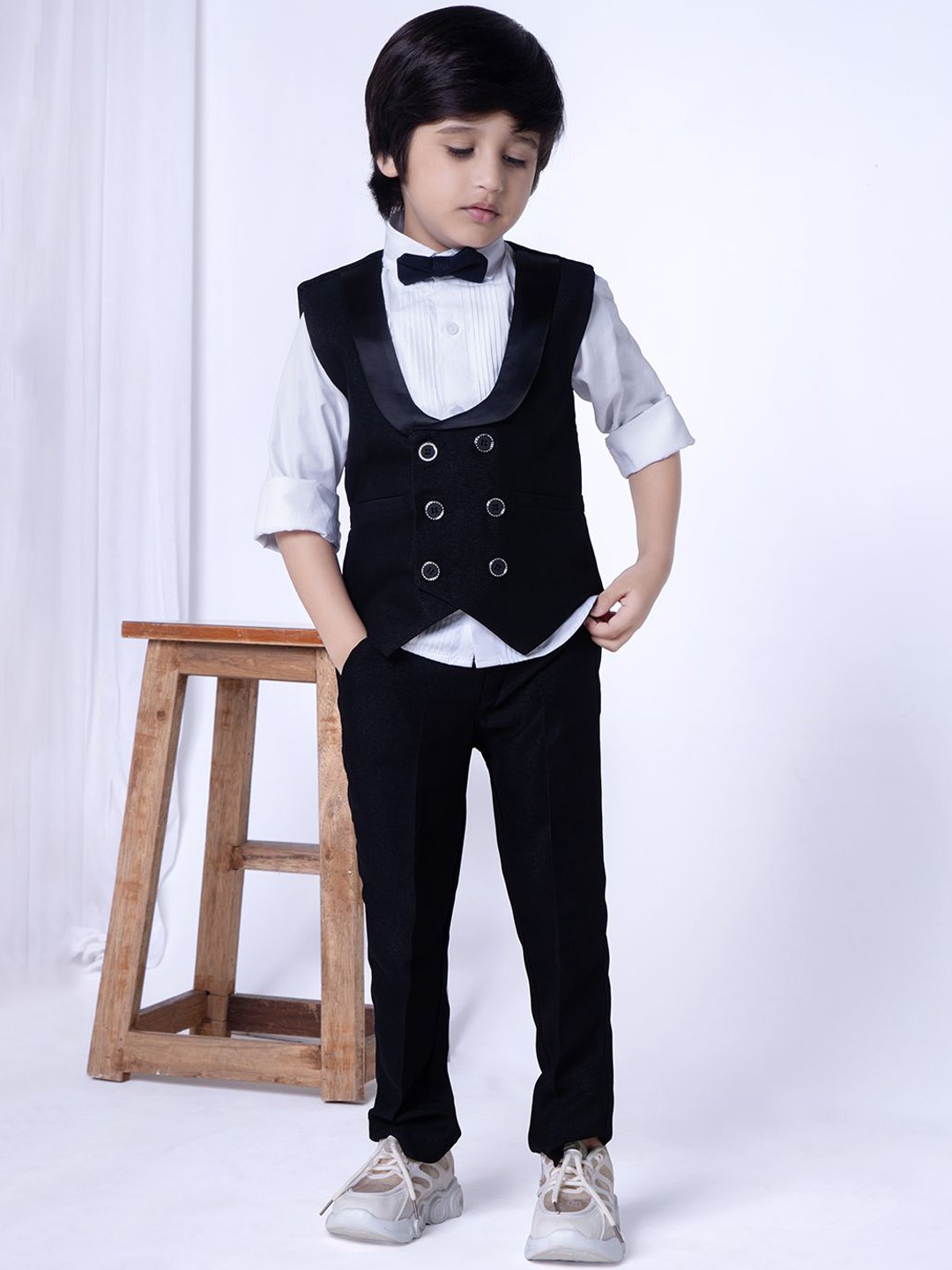 

Ministitch Boys Two-Piece Party Suit With Pintuck Shirt, Black