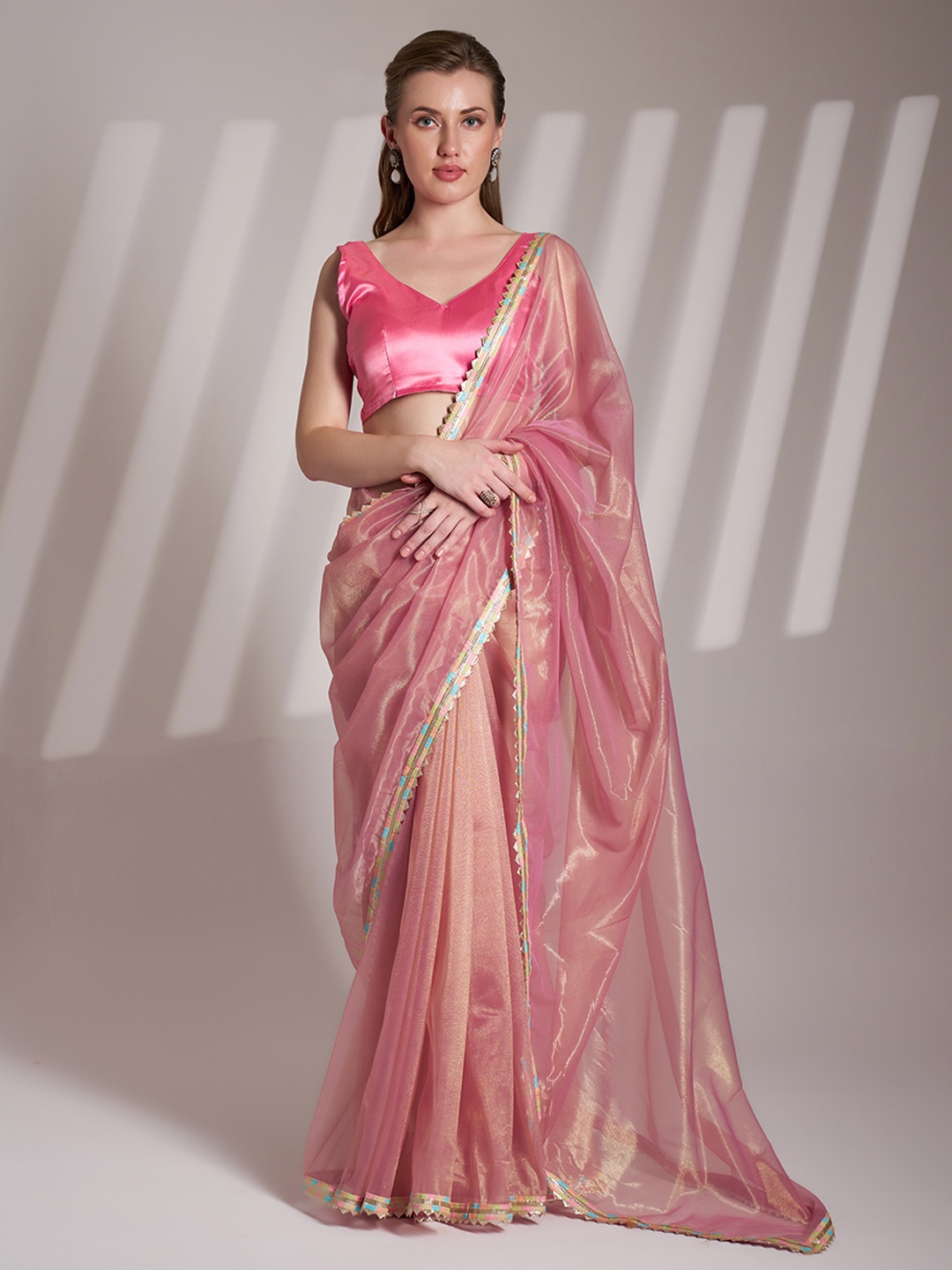 

Mitera Sequinned Organza Saree, Pink