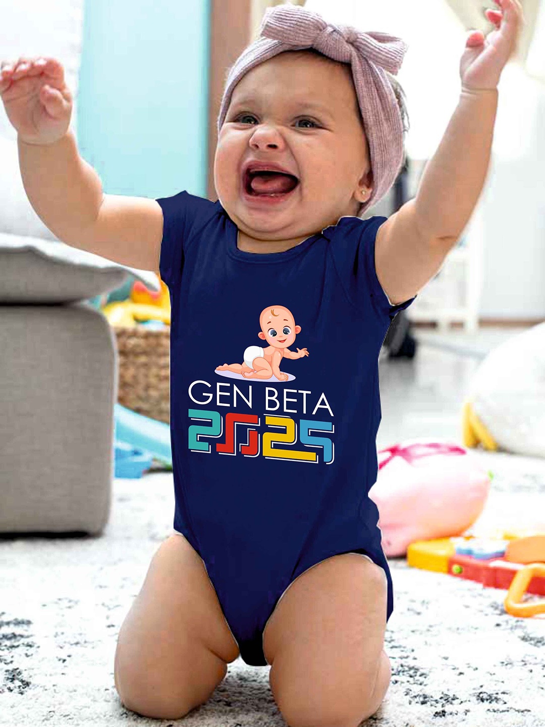 

Lillypupp Infants Printed Pure Cotton Bodysuit, Navy blue