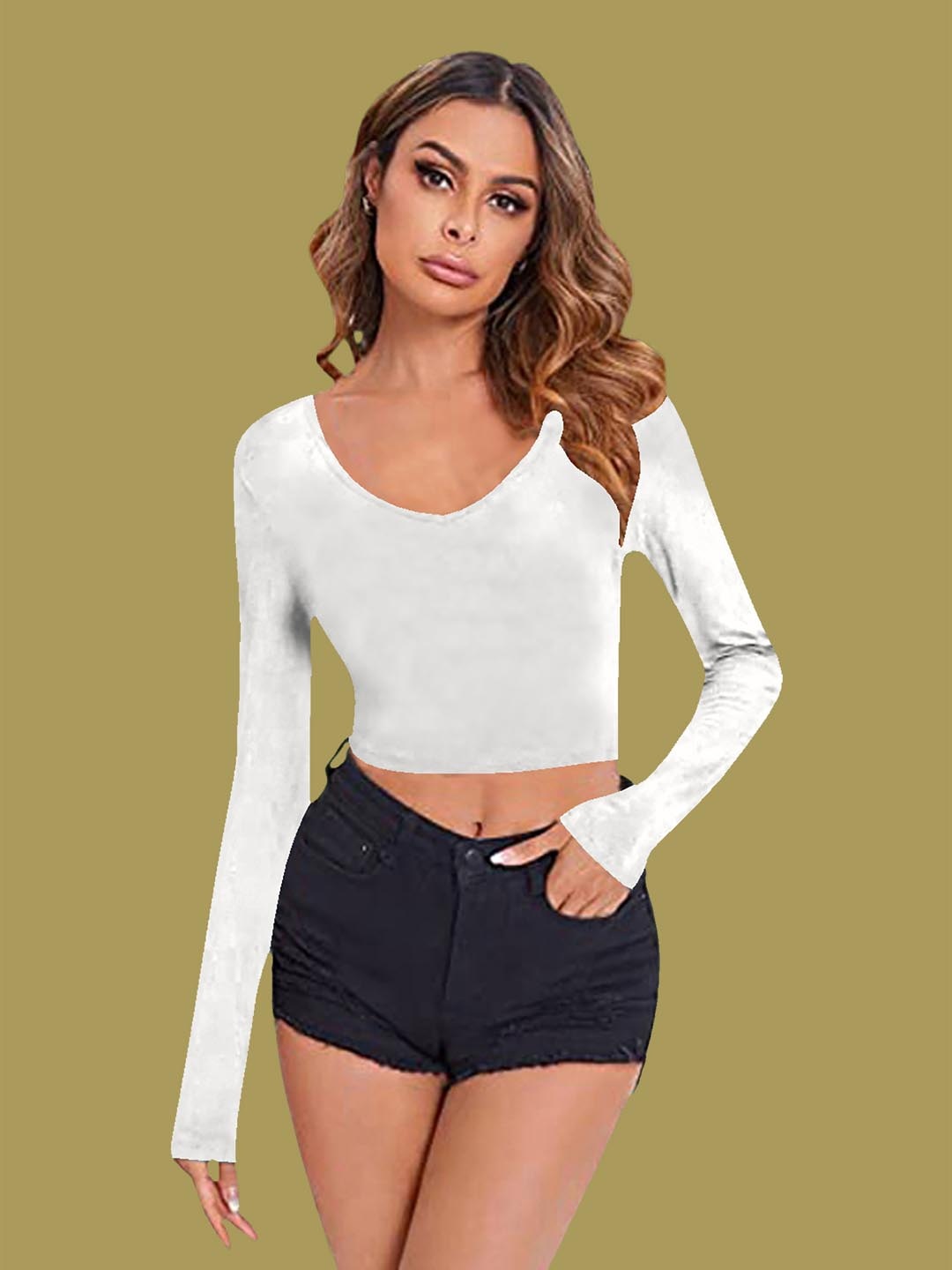 

Dream Beauty Fashion Women Long Sleeves Crop Top, White