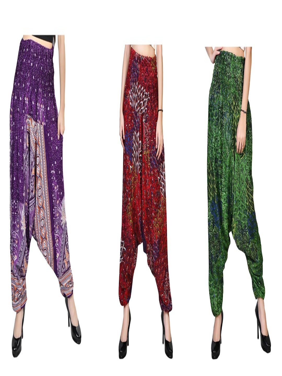 

NarNari Women Pack Of 3 Printed Mid-Rise Harem Pants, Purple