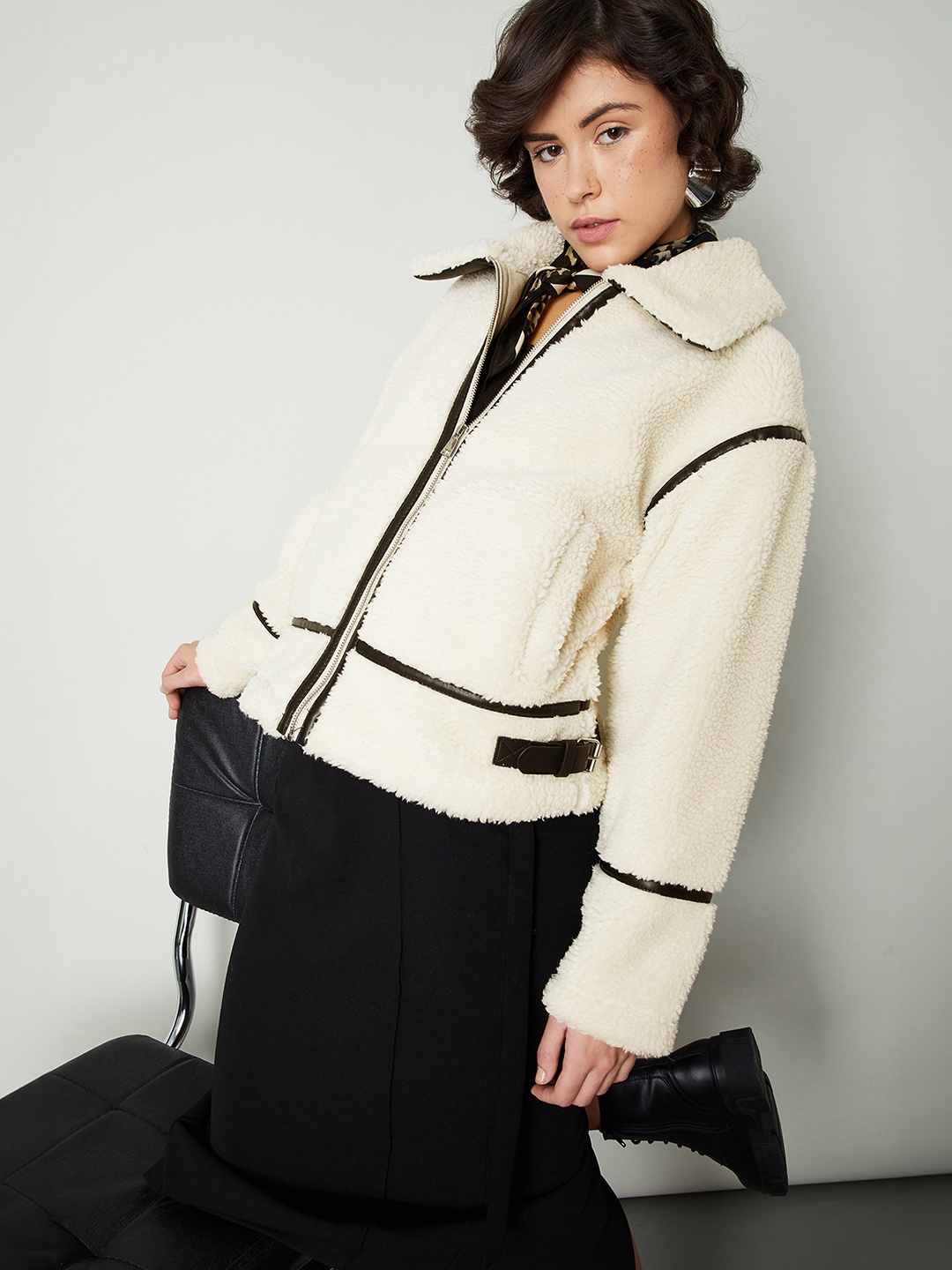 

max Women Spread Collar Solid Casual Parka Jacket, Cream