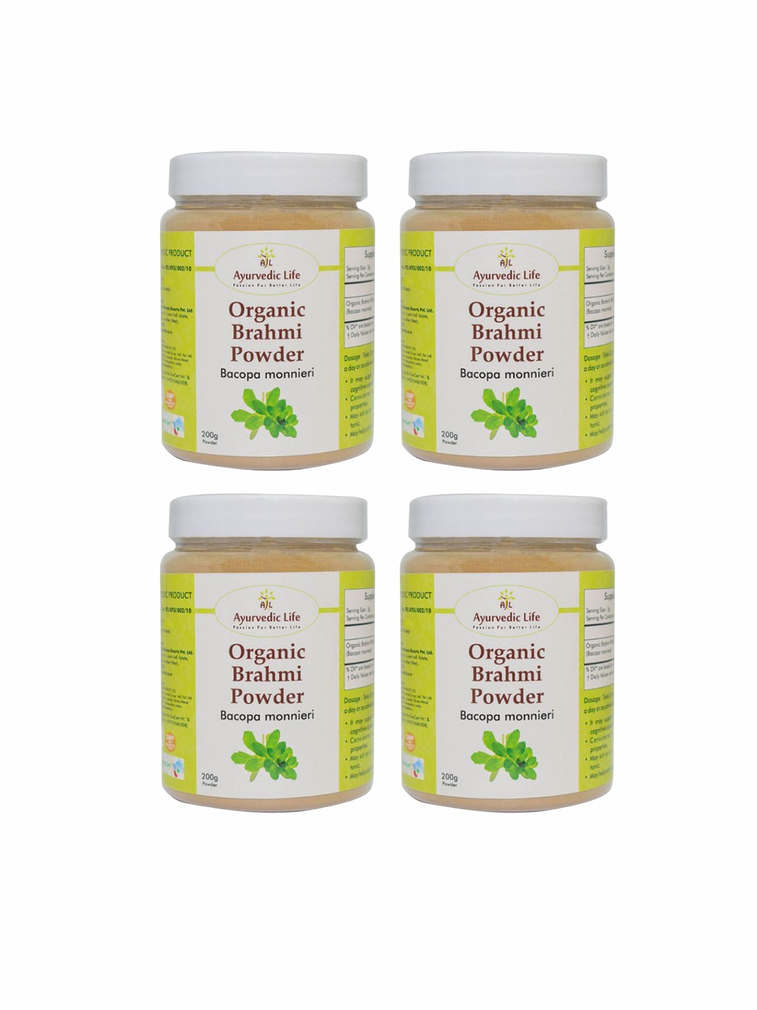 

Ayurvedic Life Set Of 4 Organic Brahmi Powder - 200 g Each, Na