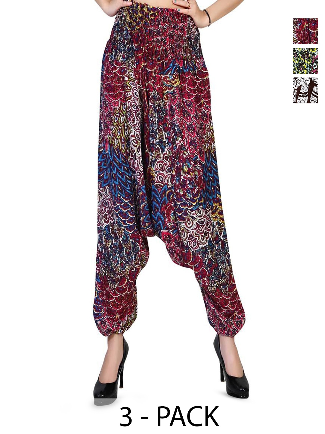 

NarNari Women Pack Of 3 Printed High-Rise Harem Pants, Green