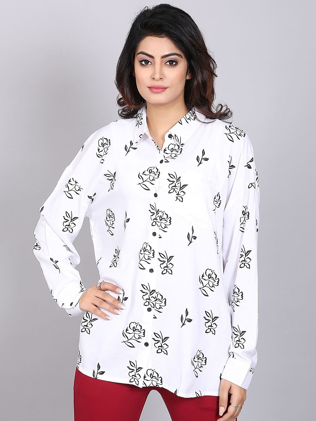 

DressBerry Women Classic Opaque Printed Casual Shirt, White