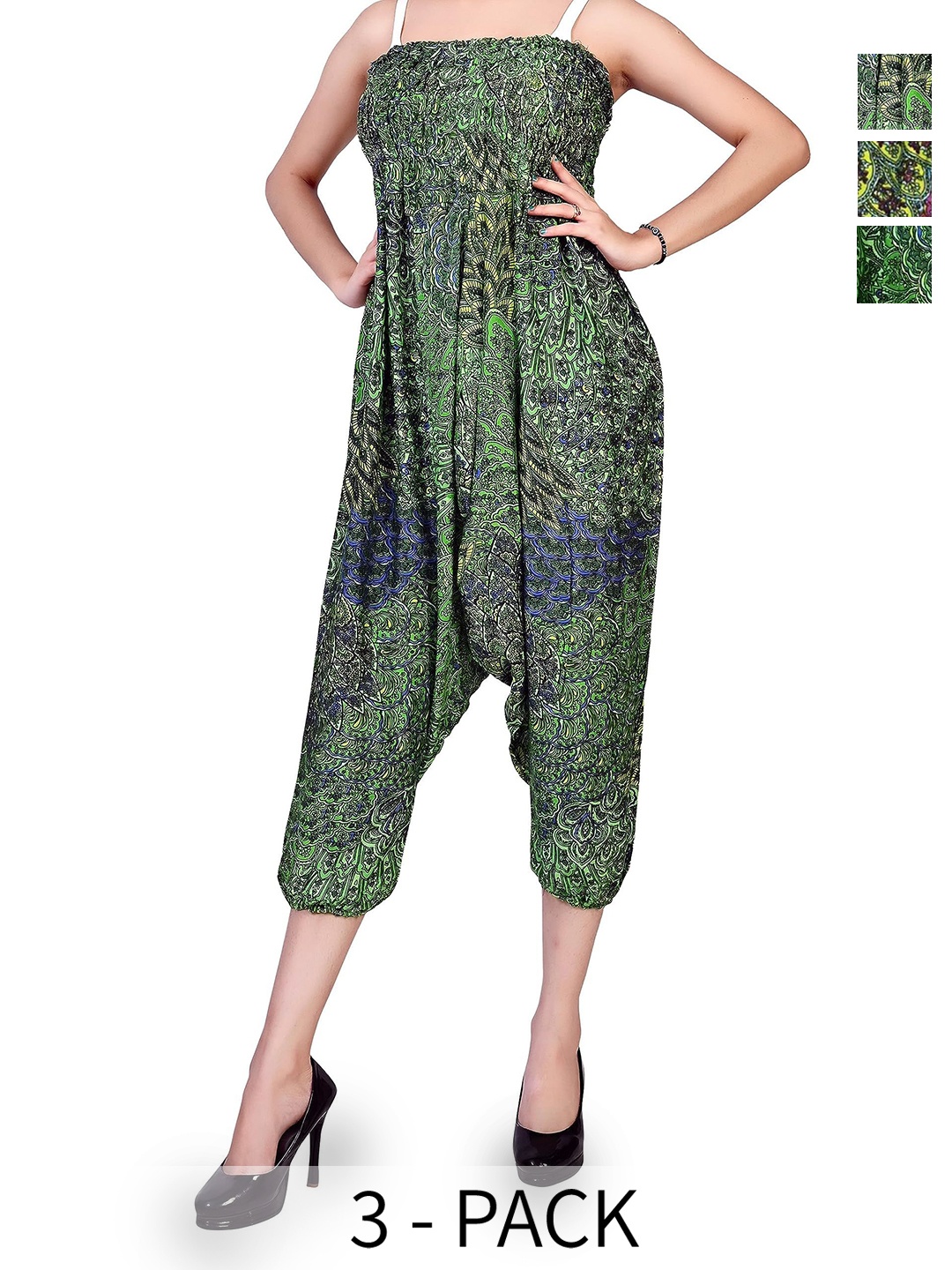 

NarNari Women Pack of 3 Printed Harem Pants, Green