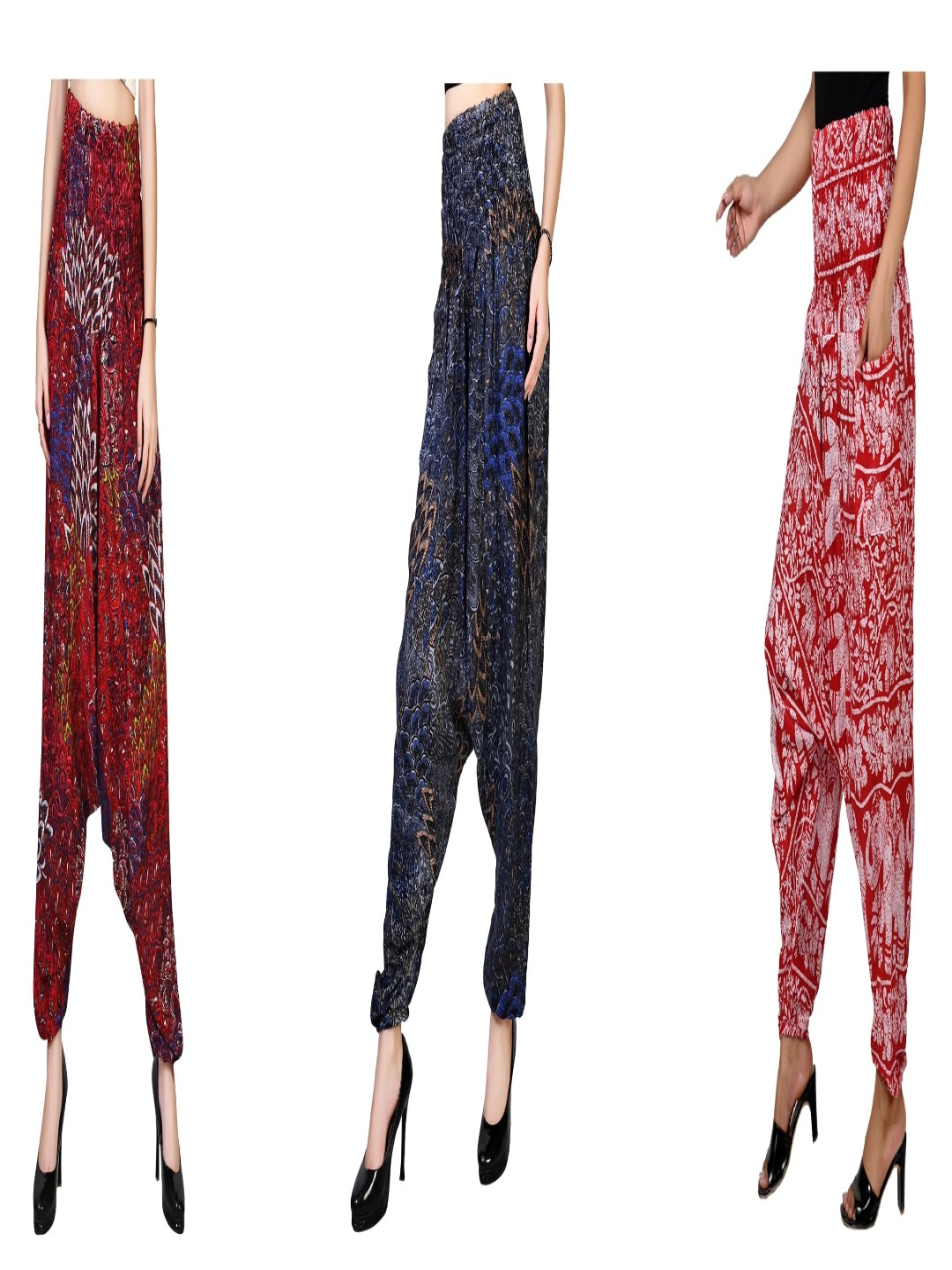 

NarNari Women Pack Of 3 Printed Mid-Rise Harem Pants, Red