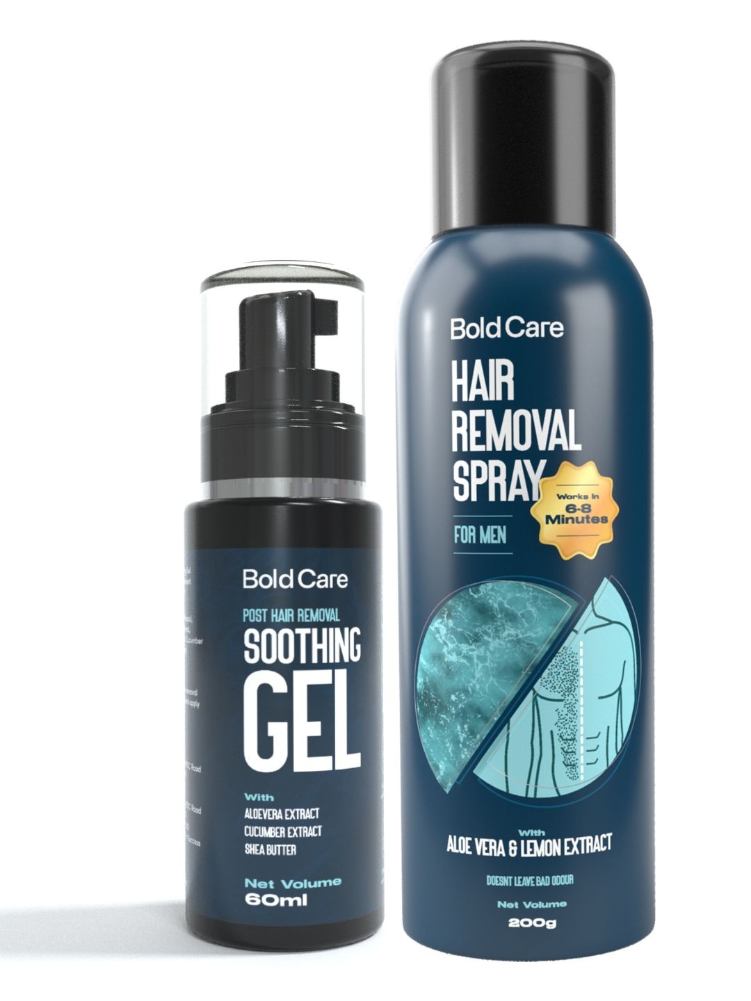 

Bold Care Set Of Hair Removal Spray 200ml With Hair Removal Soothing Gel 60ml, Blue