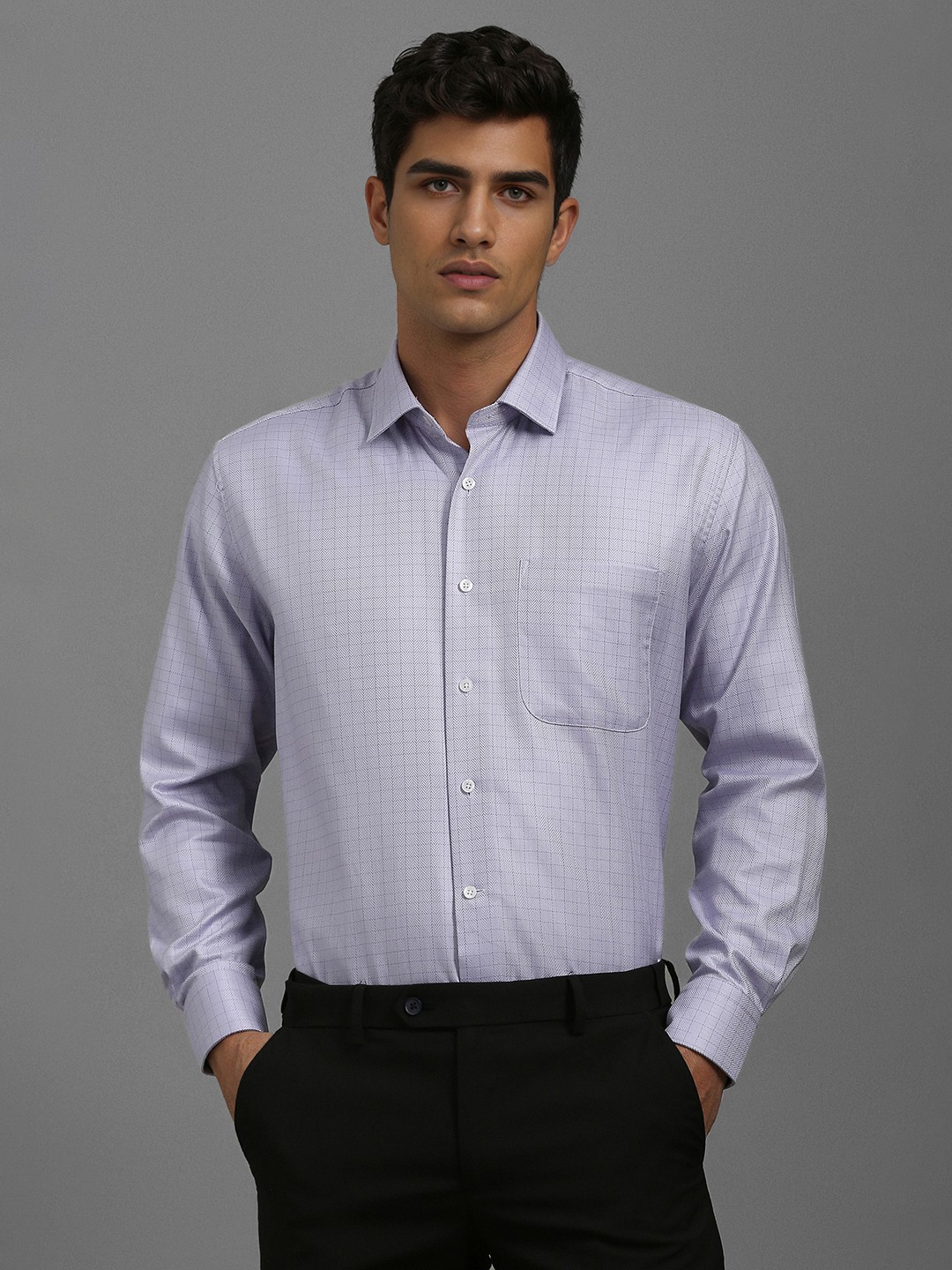 

Luxure by Louis Philippe Men Classic Fit Spread Collar Micro Checked Cotton Formal Shirt, Lavender