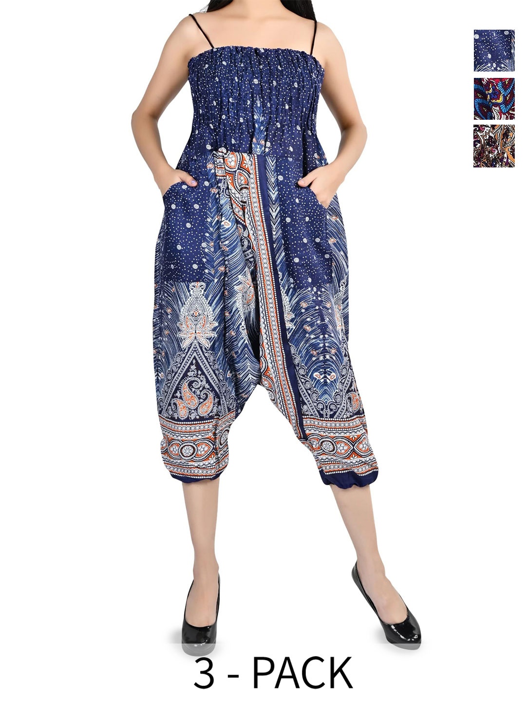

NarNari Women Pack Of 3 Printed Mid-Rise Harem Pants, Purple