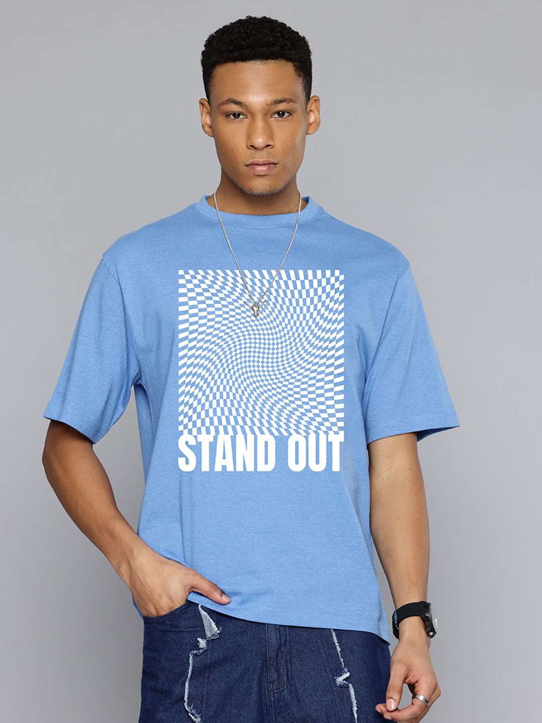 

Moda Rapido Men Typography Printed Round Neck Cotton Relaxed Fit T-shirt, Blue