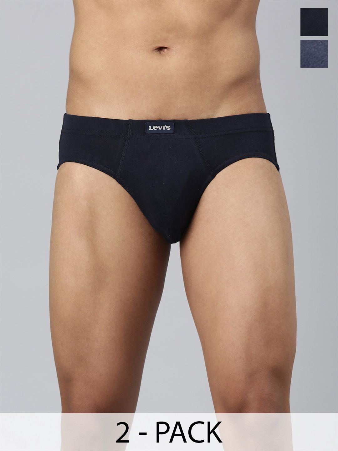 

Levis Men Pack of 2 Solid Pure Cotton Brief with Smartskin Technology, Navy blue