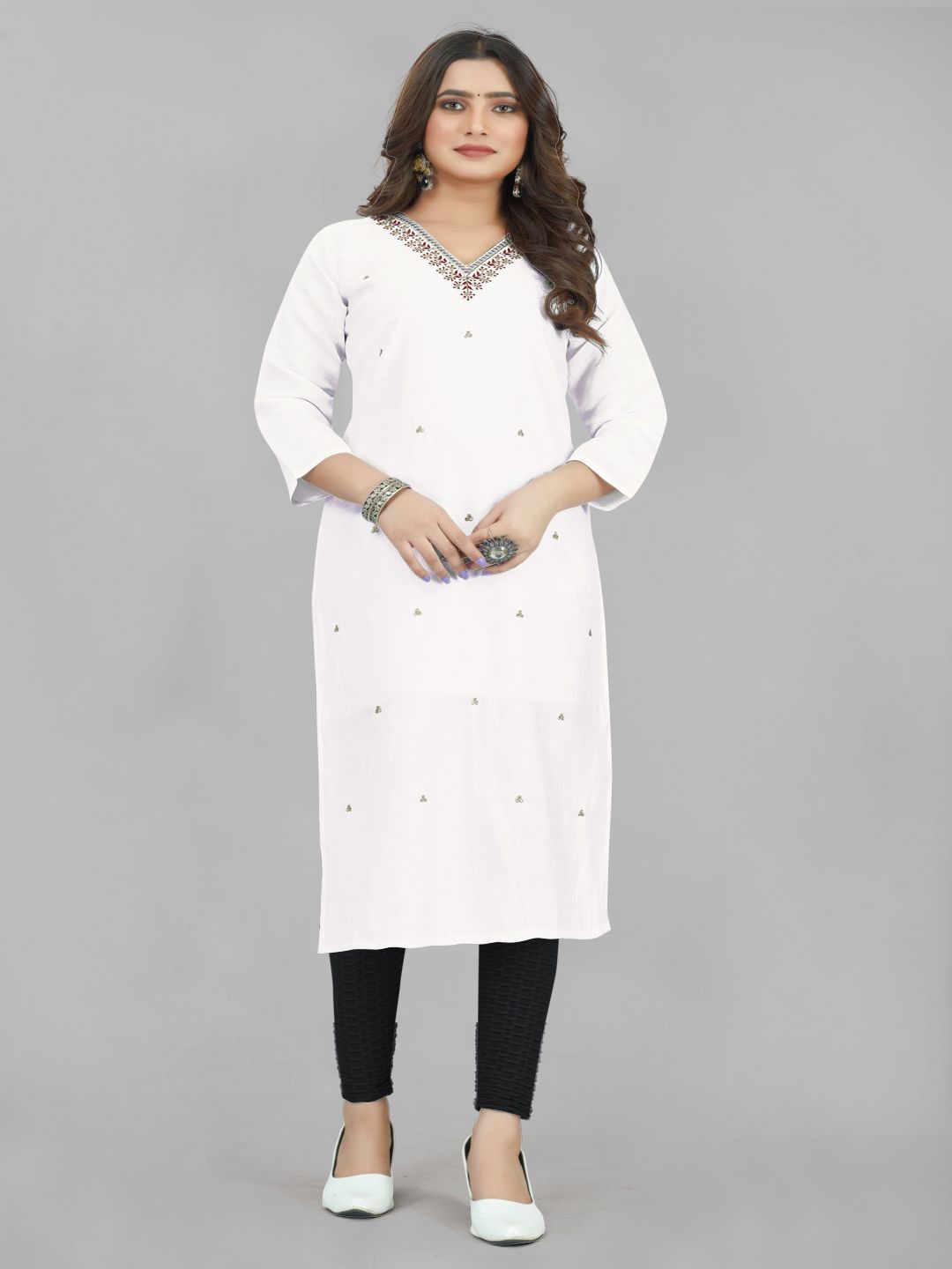 

ASTEYAM Women Embroidered Sequinned Kurti, White