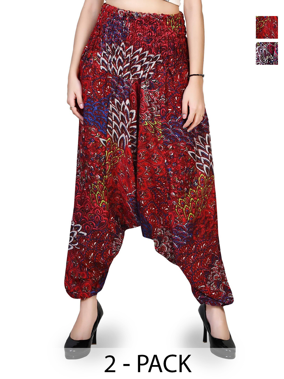 

NarNari Women Pack Of 2 High-Rise Printed Harem Pants, Maroon