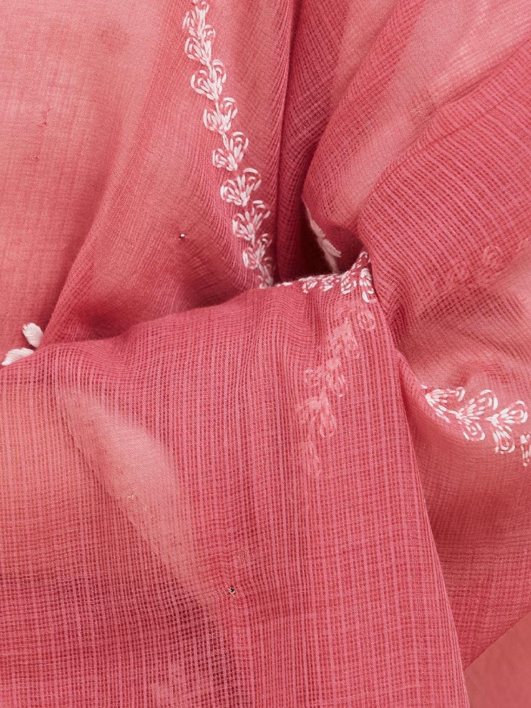 

Fabindia Floral Embroidered Cotton Silk Dupatta With Chikankari, Pink