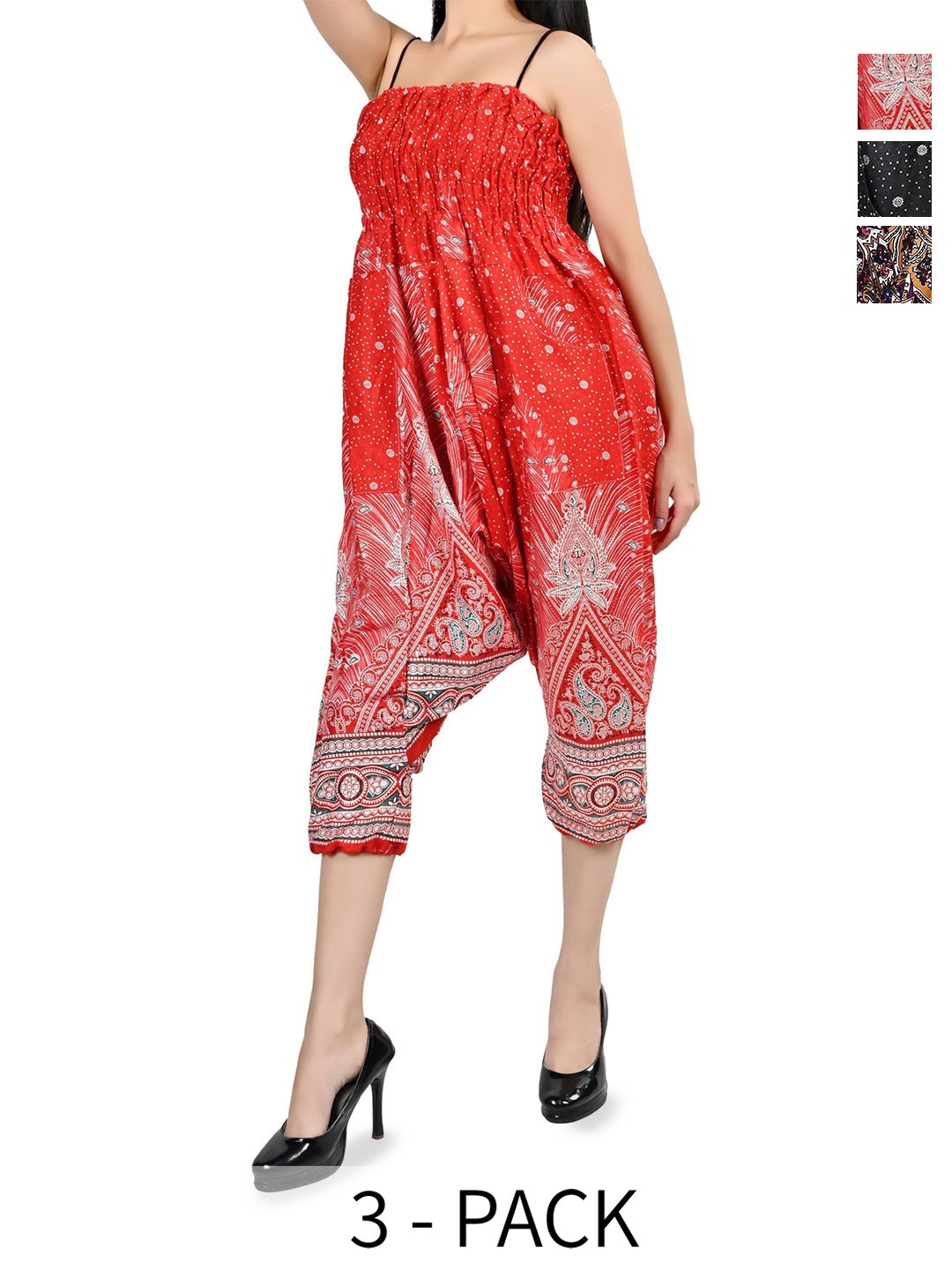 

NarNari Women Pack Of 3 Printed High Rise Harem Pants, Black