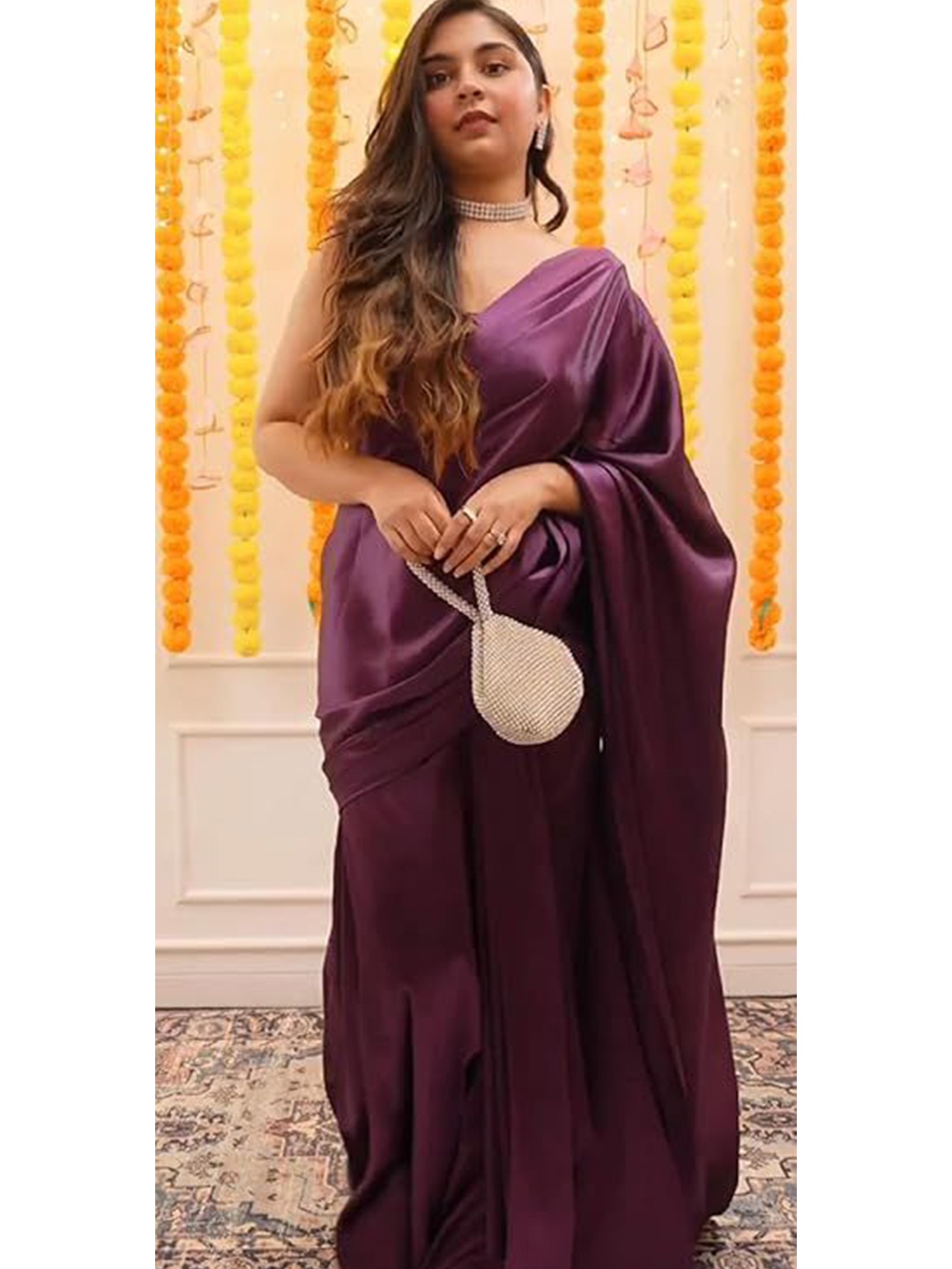 

Shopaz Satin Ready to Wear Saree, Purple