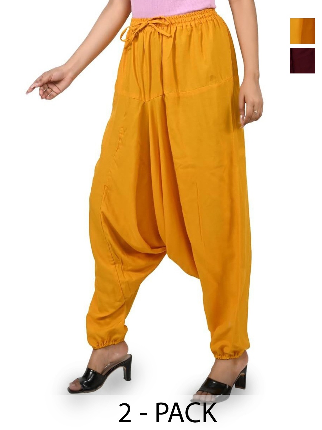 

NarNari Women Pack Of 2 Mid-Rise Harem Pants, Yellow