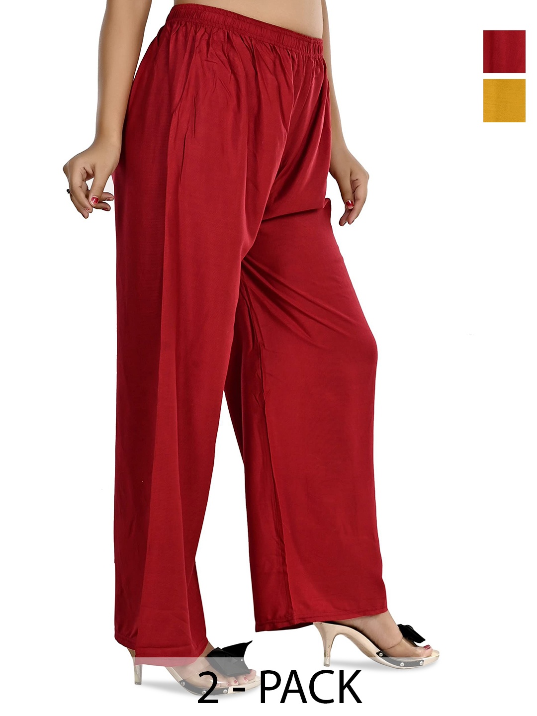 

NarNari Women Pack Of 2 Printed Mid-Rise Palazzo Pants, Red