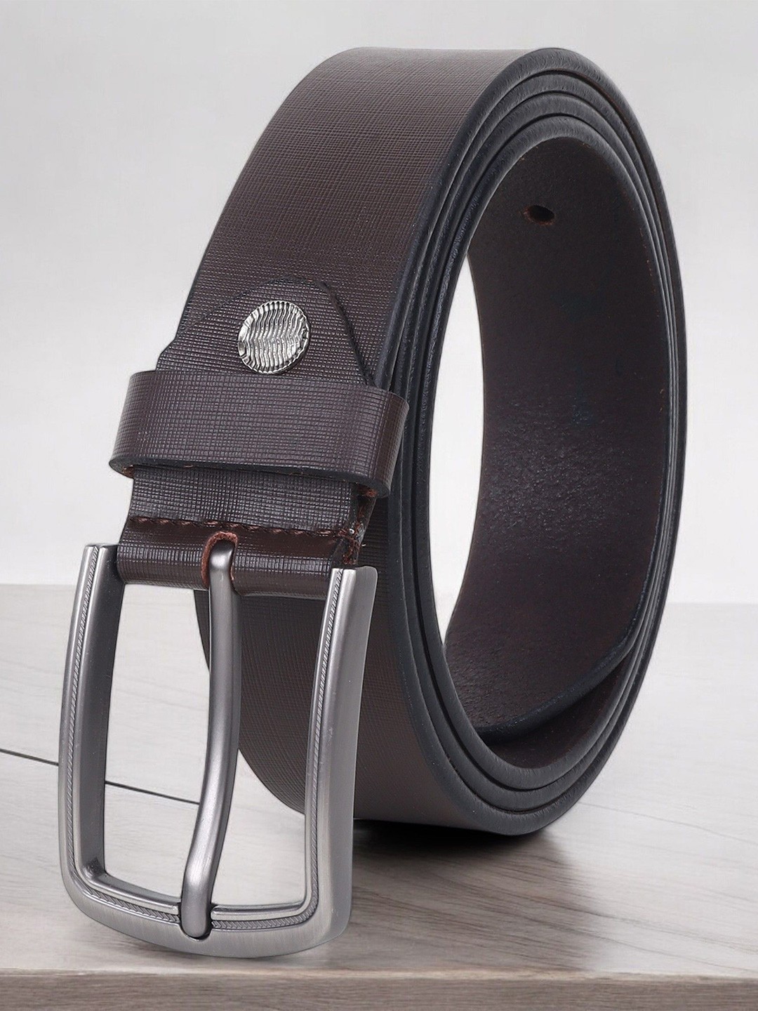 

Metronaut Men Textured Leather Formal Belt, Brown