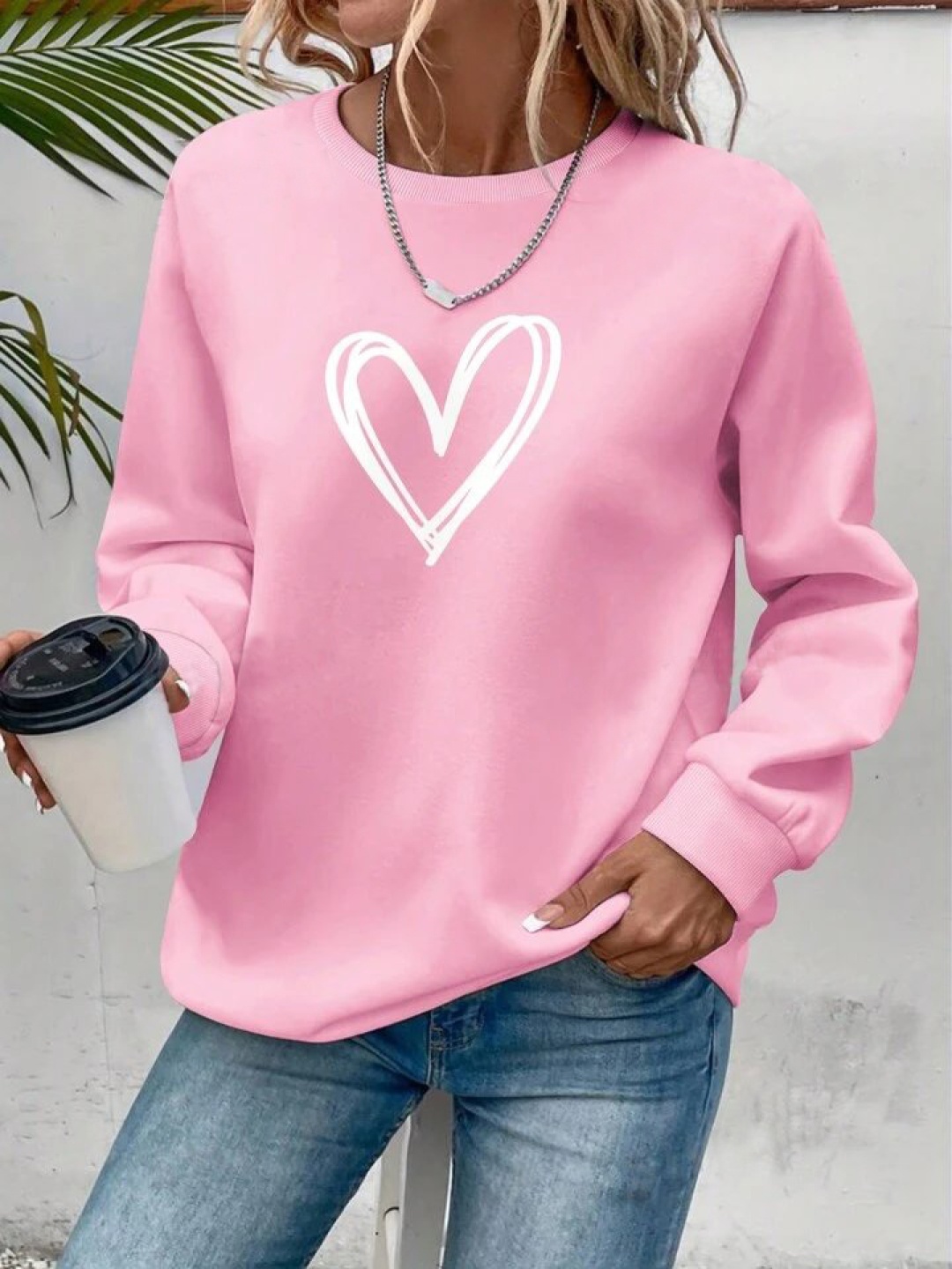 

KASHIAN Women Heart Printed Sweatshirt, Pink