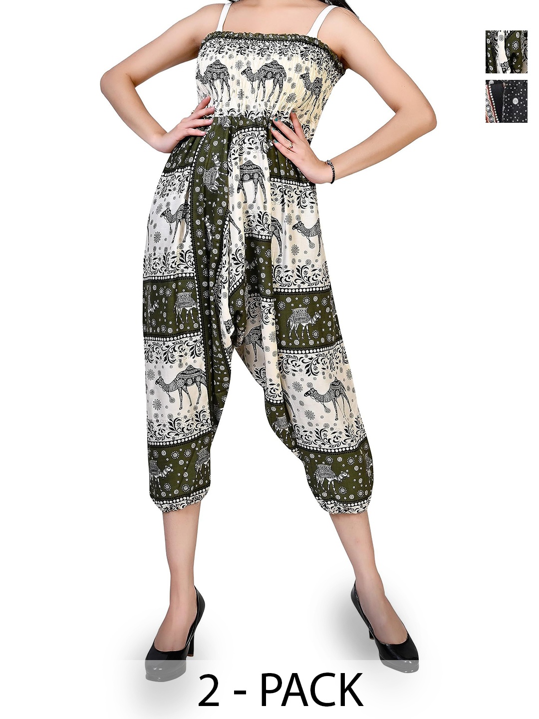 

NarNari Women Pack Of 2 Printed Loose Fit Harem Pants, Black