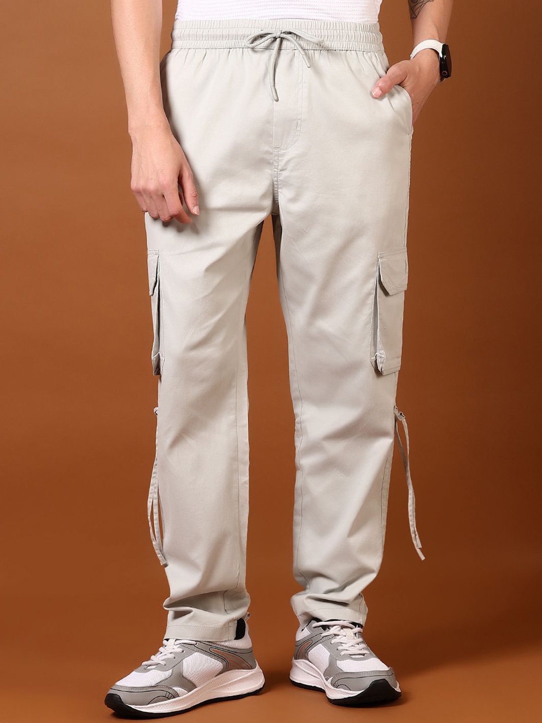 

V-Mart Men Regular Fit Joggers Trousers, Cream