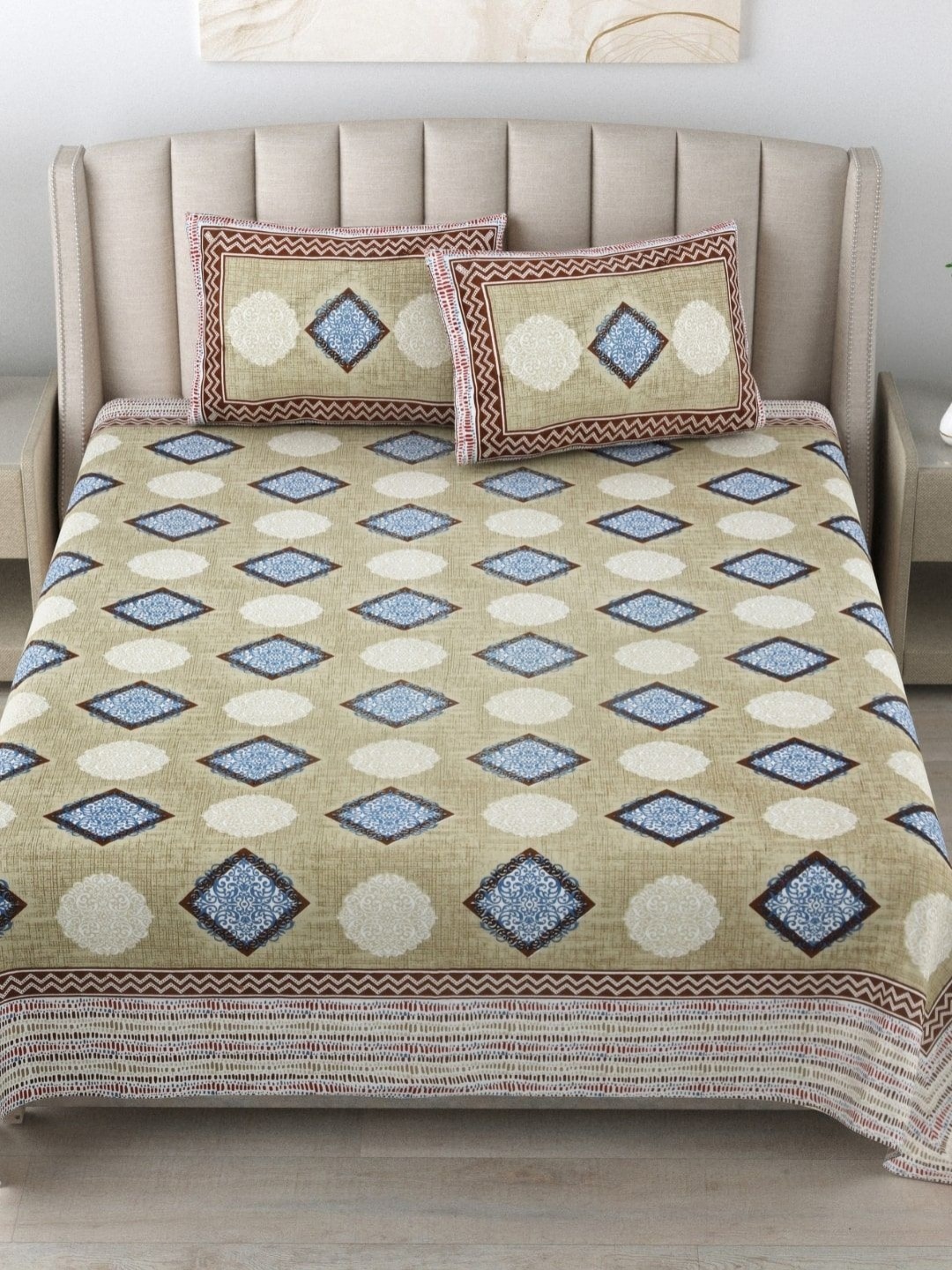 

JAIPUR FABRIC Brown & White Floral 180 TC King Bedsheet with 2 Pillow Covers