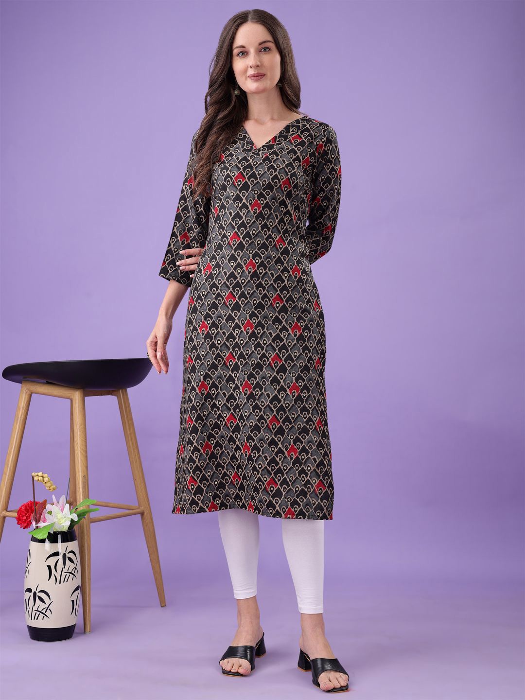 

Tikhi Imli Geometric Printed Kurta, Black