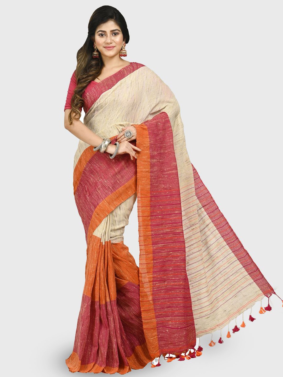 

Crochetin Woven Design Saree, Beige
