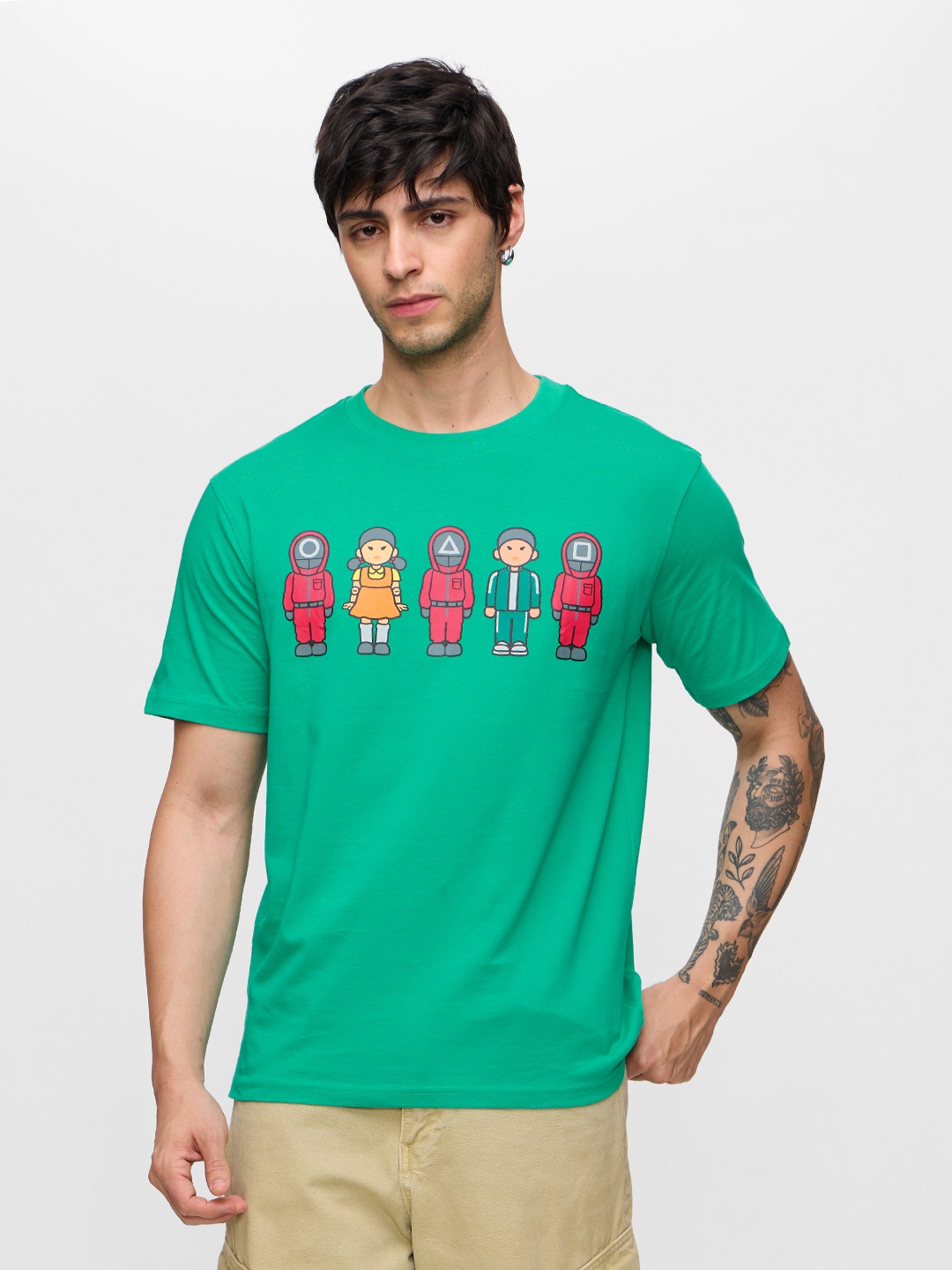 

The Souled Store Men Graphic Printed Round Neck Cotton T-shirt, Green