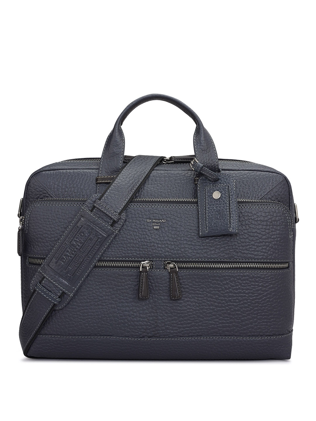 

Da Milano Men Textured Leather Laptop Bag, Blue