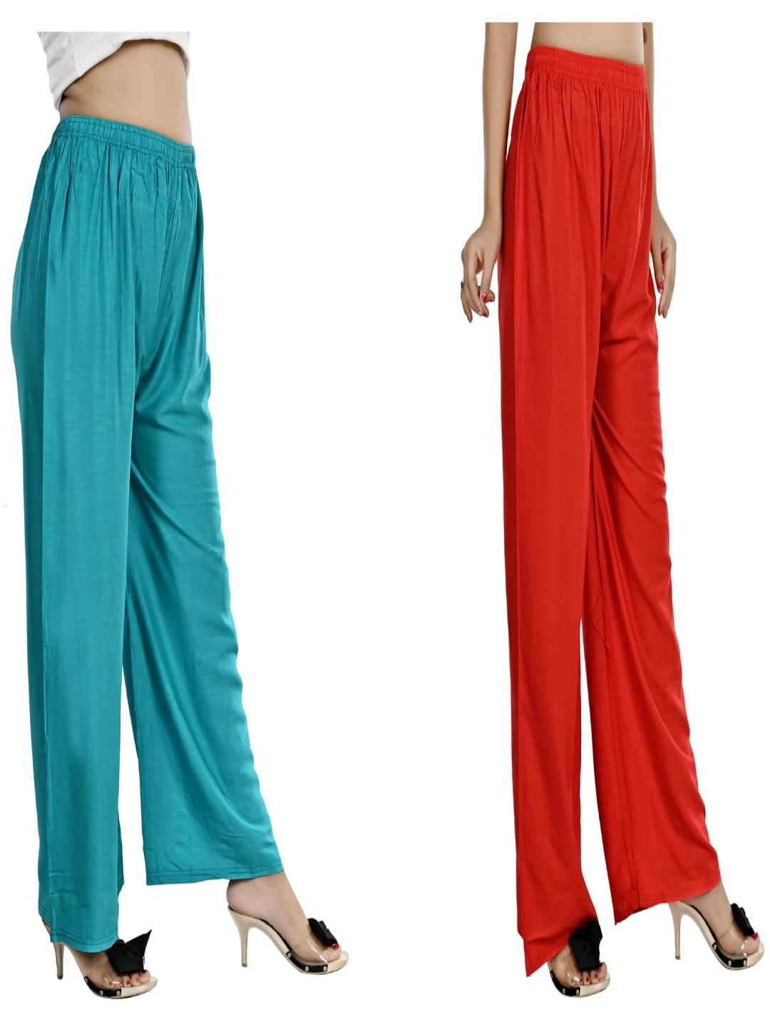 

NarNari Pack Of 2 Mid Rise Flared Palazzos, Turquoise blue