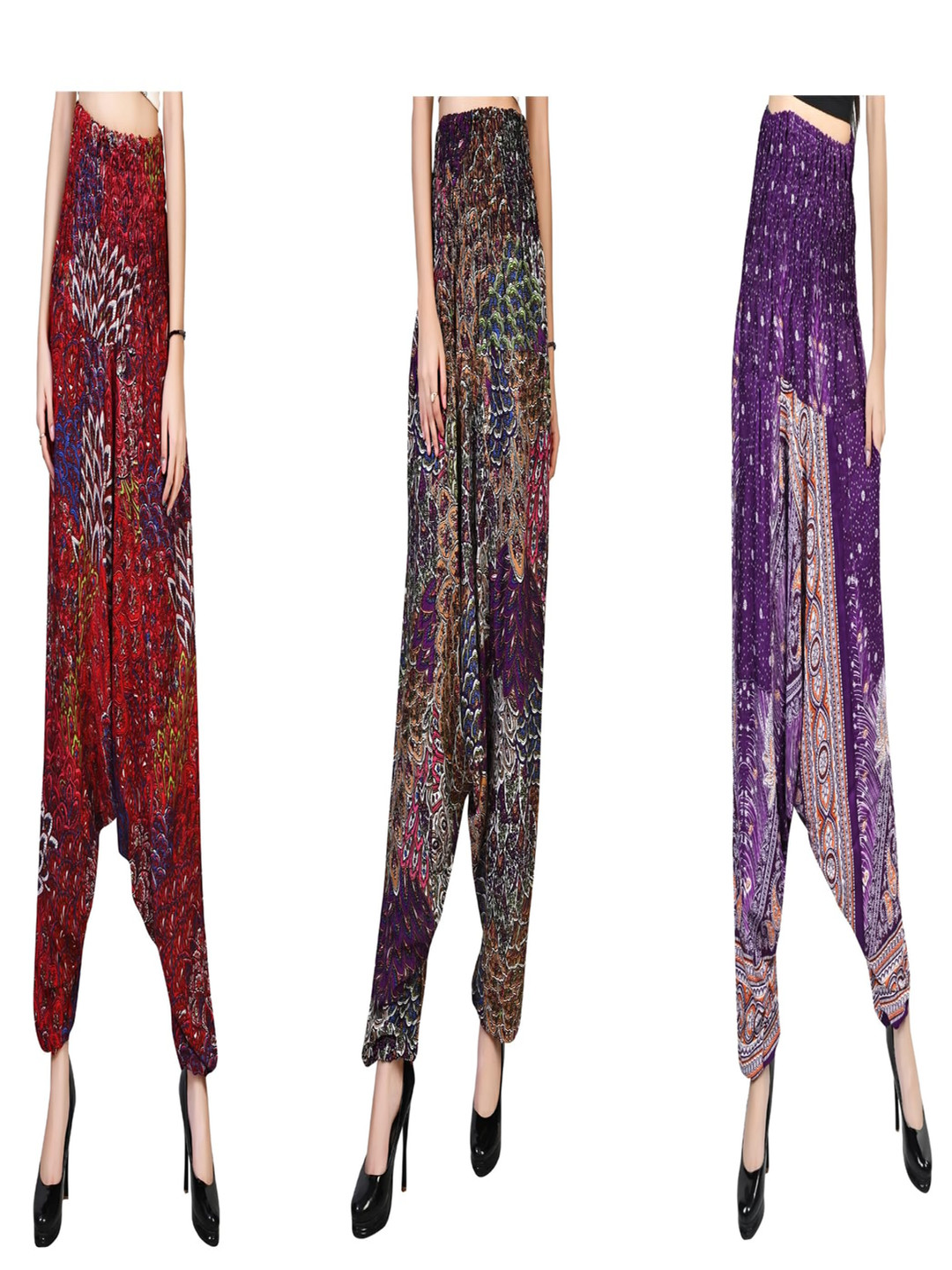 

NarNari Women Pack Of 3 High-Rise Printed Harem Pants, Red