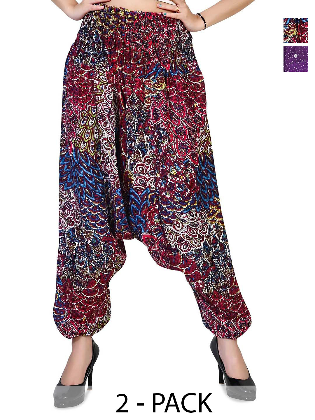 

NarNari Women Pack Of 2 Ethnic Motifs Printed Harem Pants, Maroon