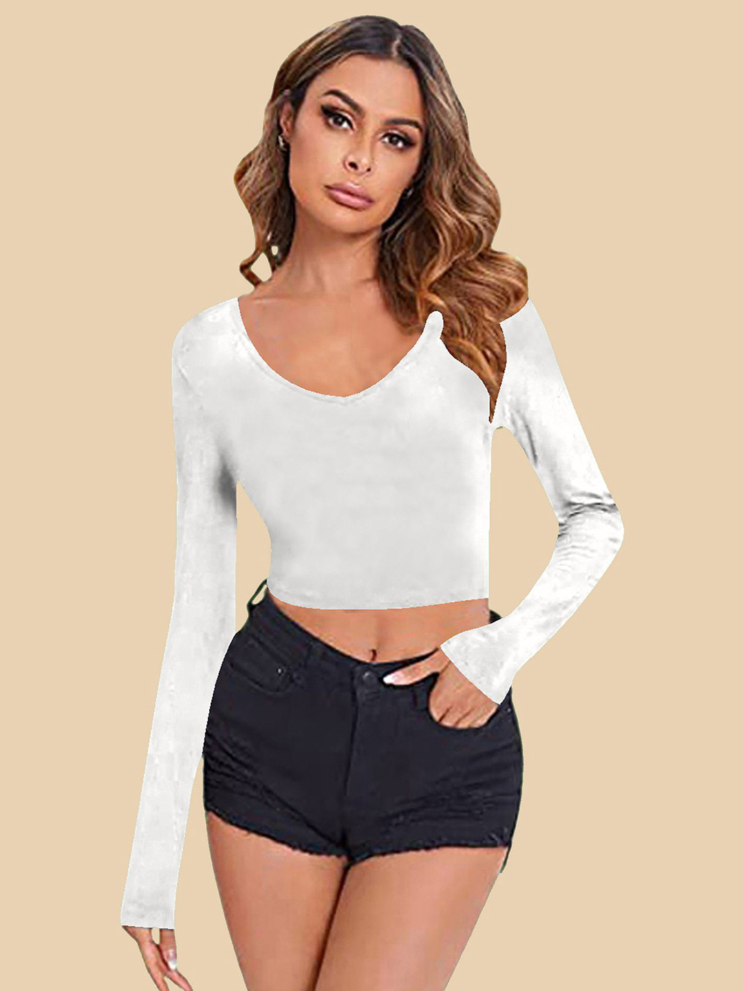 

Dream Beauty Fashion V-Neck Fitted Crop Top, White