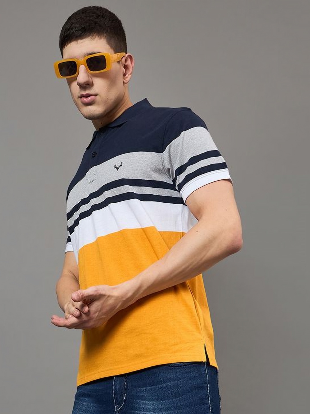 

BRONATION Men Striped Polo Collar Cotton T-shirt, Mustard